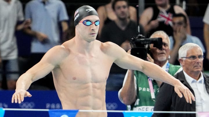 Jul 28, 2024; Nanterre, France; Ryan Murphy (USA) in the men’s 100-meter backstroke semifinal during the Paris 2024 Olympic Summer Games at Paris La Défense Arena.