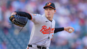 Baltimore Orioles pitcher Cade Povich (37) pitches against the Minnesota Twins in the first inning at Target Field. 
