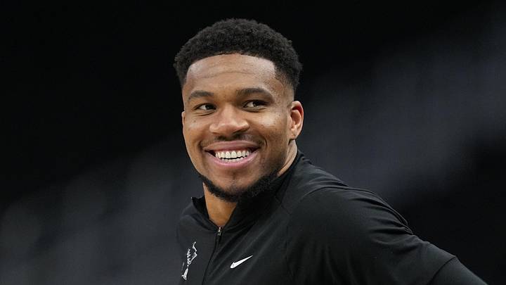 Apr 10, 2026; Milwaukee, Wisconsin, USA;  Milwaukee Bucks forward Giannis Antetokounmpo looks on during warmups prior to the game against the Brooklyn Nets at Fiserv Forum. Mandatory Credit: Jeff Hanisch-Imagn Images