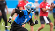 Detroit Lions wide receiver Jameson Williams (1) runs a drill during training camp at Meijer Performance Center in Allen Park on Sunday, July 20, 2025.