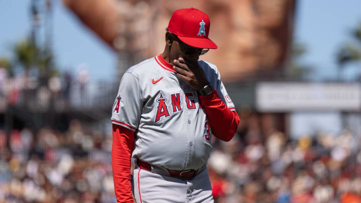 Jun 16, 2024; San Francisco, California, USA; Los Angeles Angels manager Ron Washington (37) during the eighth inning against the San Francisco Giants at Oracle Park. Mandatory Credit: Stan Szeto-USA TODAY Sports