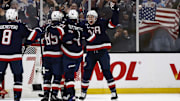 Feb 20, 2025; Boston, MA, USA; [Imagn Images direct customers only] United States forward Brady Tkachuk (7) celebrates a goal against Canada during the 4 Nations Face-Off ice hockey championship game against Canada at TD Garden. Mandatory Credit: Winslow Townson-Imagn Images