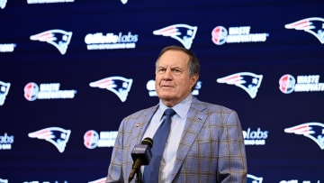 Jan 11, 2024; Foxborough, MA, USA; New England Patriots former head coach Bill Belichick holds a