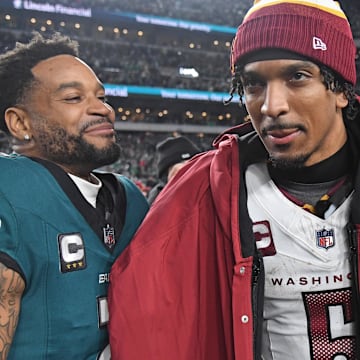 Philadelphia Eagles cornerback Darius Slay Jr. and Washington Commanders quarterback Jayden Daniels.