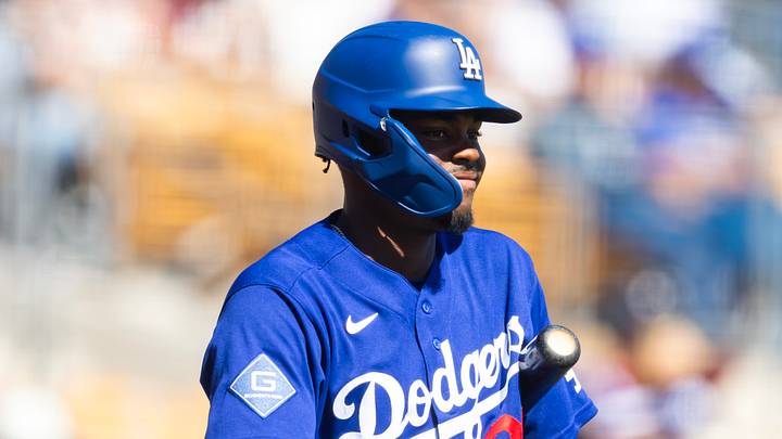 Mar 4, 2026; Glendale, AZ, USA; Los Angeles Dodgers outfielder Josue De Paula against Team Mexico during a spring training game at Camelback Ranch. Mandatory Credit: Mark J. Rebilas-Imagn Images