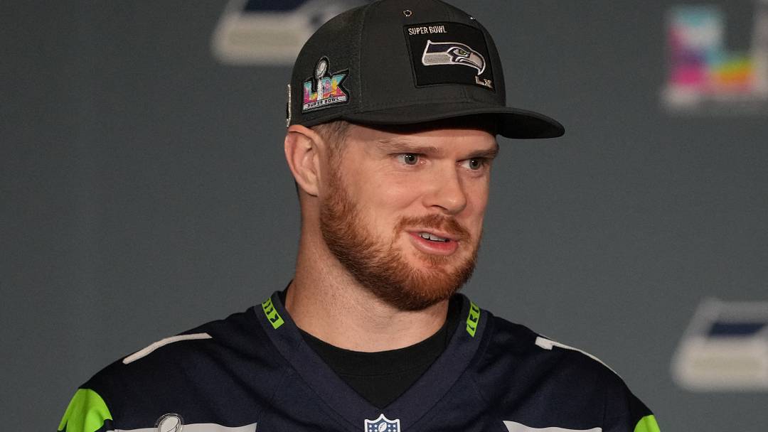 Seattle Seahawks quarterback Sam Darnold talks to media members at the San Jose Marriott. Seattle Seahawks quarterback Sam Darnold talks to media members at the San Jose Marriott.