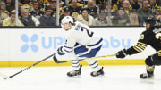 May 4, 2024; Boston, Massachusetts, USA; Toronto Maple Leafs defenseman Simon Benoit (2) skates.
