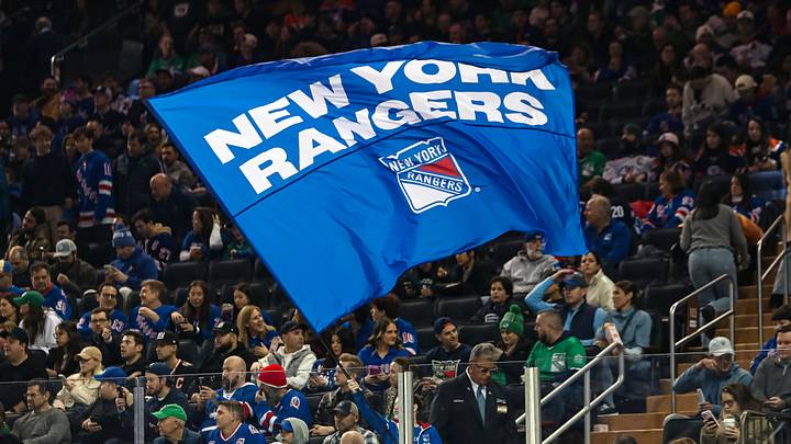 Mar 16, 2025; New York, New York, USA; A New York Rangers flag is seen in the crown during the first period against the Edmonton Oilers at Madison Square Garden. Mandatory Credit: Danny Wild-Imagn Images Mar 16, 2025; New York, New York, USA; A New York Rangers flag is seen in the crown during the first period against the Edmonton Oilers at Madison Square Garden. Mandatory Credit: Danny Wild-Imagn Images