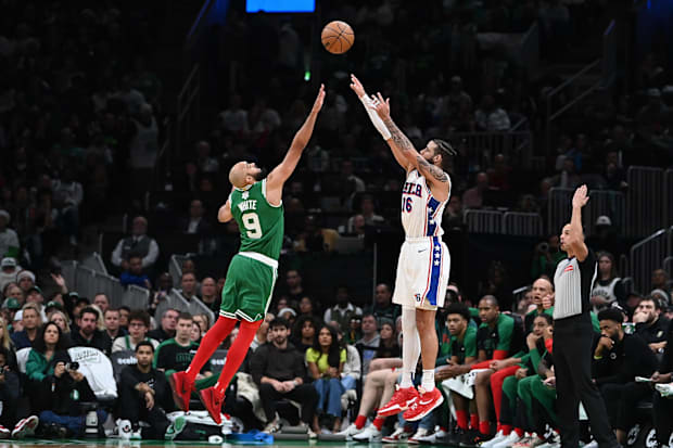 Martin shoots over Celtics guard Derrick White on his way to seven three-pointers. 