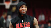 Portland Trail Blazers guard Damian Lillard warms up before a game.