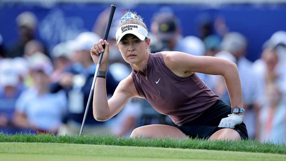 Nelly Korda prepares to putt on the 18th hole during the final round of the 2026 Chevron Championship. 
