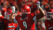 Louisville's Ashton Gillotte celebrates getting a sack against Boston College Saturday afternoon in L&N Stadium.