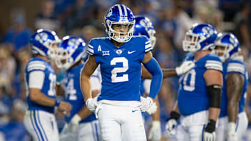 Ben Bywater looks to the sideline as BYU opens their season against Sam Houston