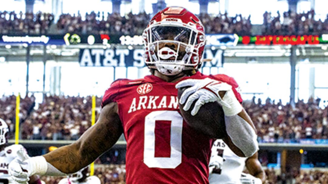 Arkansas running back AJ Green scores a touchdown against Texas A&M in the Southwest Classic at AT&T Stadium in Arlington, Texas.