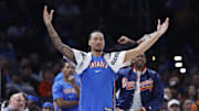 Oct 30, 2025; Oklahoma City, Oklahoma, USA; Oklahoma City Thunder forward Jaylin Williams (6) gestures during the second half of a game against the Washington Wizards at Paycom Center. Mandatory Credit: Alonzo Adams-Imagn Images
