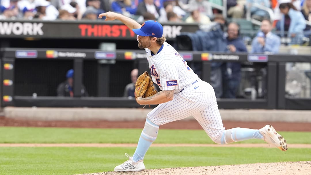 Jun 15, 2025; New York City, New York, USA; New York Mets pitcher Ty Adcock (52) delivers a pitch against the Tampa Bay Rays during the seventh inning at Citi Field. Mandatory Credit: Gregory Fisher-Imagn Images Jun 15, 2025; New York City, New York, USA; New York Mets pitcher Ty Adcock (52) delivers a pitch against the Tampa Bay Rays during the seventh inning at Citi Field. Mandatory Credit: Gregory Fisher-Imagn Images