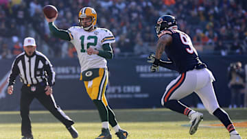 Green Bay Packers quarterback Aaron Rodgers throws an incomplete pass against the Chicago Bears in December 2018.