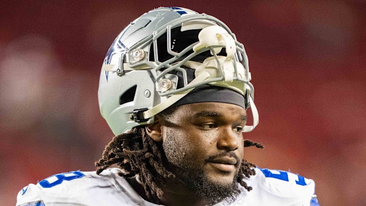 October 8, 2023; Santa Clara, California, USA; Dallas Cowboys defensive tackle Mazi Smith (58) after the game against the San Francisco 49ers at Levi's Stadium. Mandatory Credit: Kyle Terada-Imagn Images