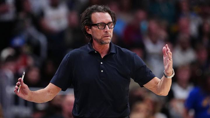 Atlanta Hawks head coach Quin Snyder reacts in the second quarter against the Denver Nuggets at Ball Arena on January 9, 2026