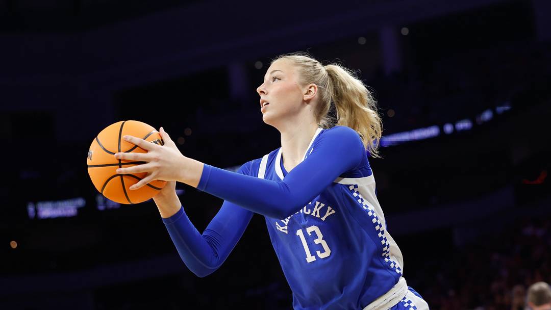 Mar 28, 2026; Fort Worth, TX, USA;  Kentucky Wildcats center Clara Strack (13) attempts a basket against the Texas Longhorns during the first half at Dickies Arena. Mandatory Credit: Chris Jones-Imagn Images
