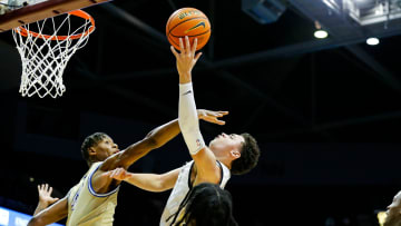 Paul VI's Darren Harris tosses up a basket as the Panthers took on the McEachern Indians during the