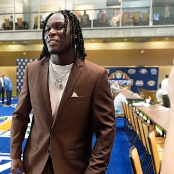 July 16, 2025; Atlanta, GA, USA; Alabama linebacker Deontae Lawson smiles as he is interviewed during SEC Media Days at the College Football Hall of Fame in Atlanta.