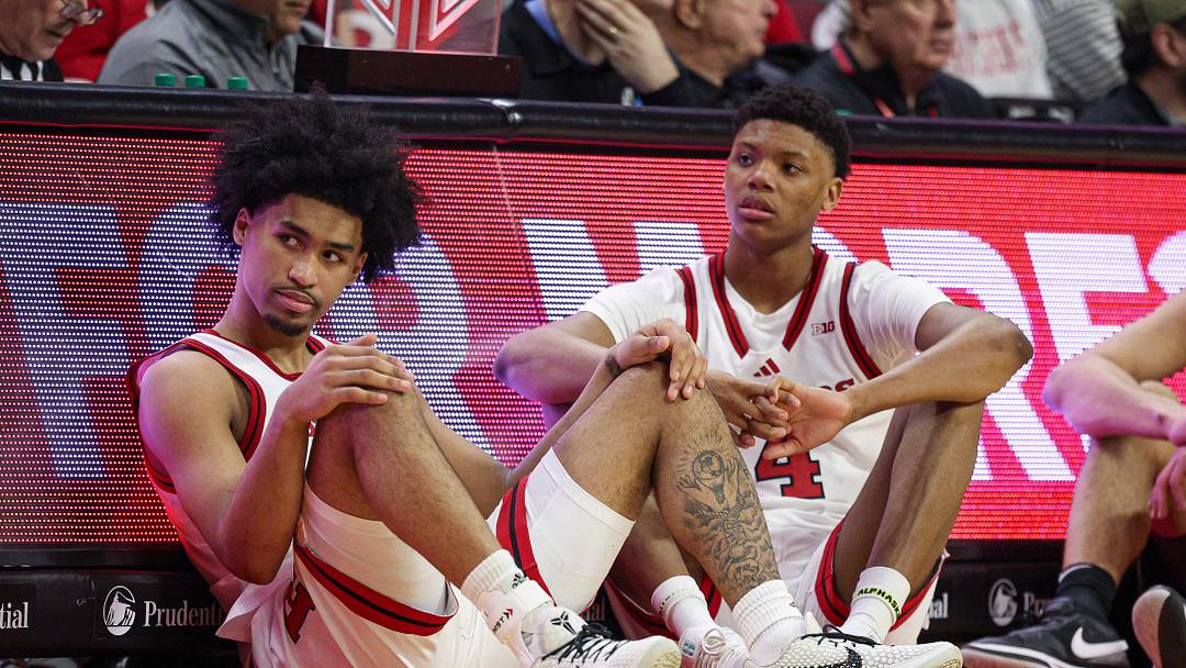 Mar 9, 2025; Piscataway, New Jersey, USA; Rutgers Scarlet Knights guard Dylan Harper (2) and Rutgers Scarlet Knights guard Ace Bailey (4) looks on during the second half against the Minnesota Golden Gophers at Jersey Mike's Arena. Mandatory Credit: Vincent Carchietta-Imagn Images Mar 9, 2025; Piscataway, New Jersey, USA; Rutgers Scarlet Knights guard Dylan Harper (2) and Rutgers Scarlet Knights guard Ace Bailey (4) looks on during the second half against the Minnesota Golden Gophers at Jersey Mike's Arena. Mandatory Credit: Vincent Carchietta-Imagn Images