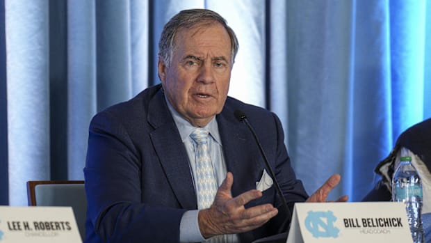 Dec 12, 2024; Chapel Hill, NC, USA; North Carolina Tar Heels new head coach Bill Belichick speaks to media.
