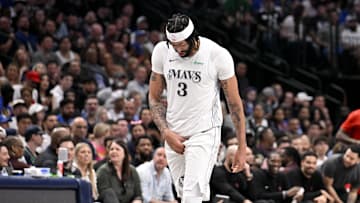 Feb 8, 2025; Dallas, Texas, USA; Dallas Mavericks forward Anthony Davis (3) leaves the game against the Houston Rockets during the third quarter at the American Airlines Center. Mandatory Credit: Jerome Miron-Imagn Images