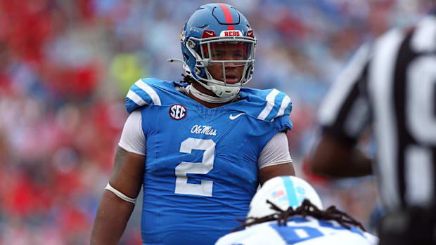 Mississippi Rebels defensive linemen Walter Nolen waits for the snap during the second half against the Kentucky Wildcats. 