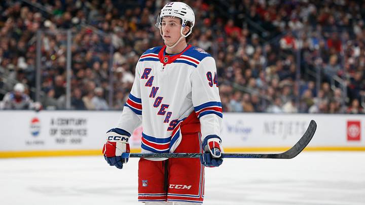 Mar 19, 2026; Columbus, Ohio, USA; New York Rangers right wing Gabe Perreault (94) against the Columbus Blue Jackets during the first period at Nationwide Arena. Mandatory Credit: Russell LaBounty-Imagn Images Mar 19, 2026; Columbus, Ohio, USA; New York Rangers right wing Gabe Perreault (94) against the Columbus Blue Jackets during the first period at Nationwide Arena. Mandatory Credit: Russell LaBounty-Imagn Images