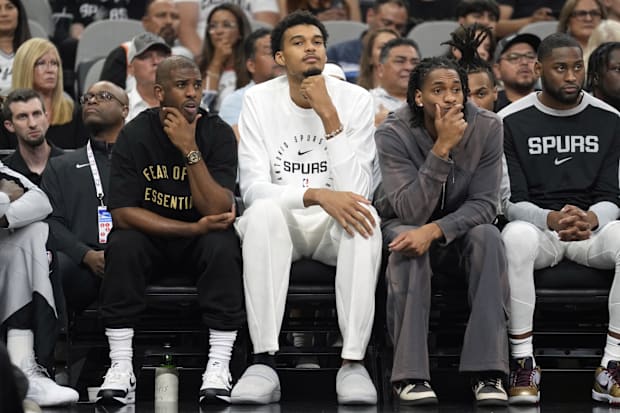 San Antonio Spurs center Victor Wembanyama along with guards Chris Paul and Devin Vassell sit out during preseason.