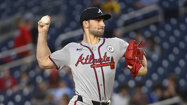 Sep 15, 2025; Washington, District of Columbia, USA; Atlanta Braves starting pitcher Spencer Strider (99) throws to the Washington Nationals during the second inning at Nationals Park. Mandatory Credit: Brad Mills-Imagn Images