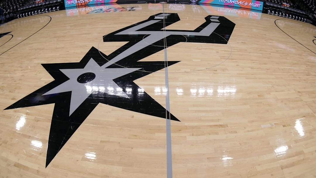Dec 13, 2018; San Antonio, TX, USA; A general view of the San Antonio Spurs logo on the court prior to a game between the Spurs and the LA Clippers at AT&T Center. Mandatory Credit: Soobum Im-Imagn Images