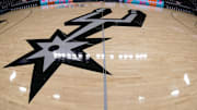 Dec 13, 2018; San Antonio, TX, USA; A general view of the San Antonio Spurs logo on the court prior to a game between the Spurs and the LA Clippers at AT&T Center. Mandatory Credit: Soobum Im-Imagn Images