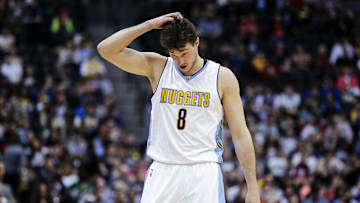 Apr 7, 2017; Denver, CO, USA; Denver Nuggets forward Danilo Gallinari (8) in the second quarter against the New Orleans Pelicans at the Pepsi Center. Mandatory Credit: Isaiah J. Downing-Imagn Images