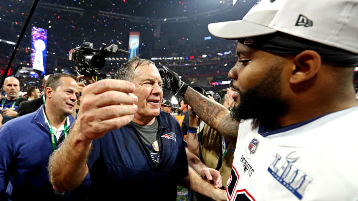 Feb 3, 2019; Atlanta, GA, USA; New England Patriots head coach Bill Belichick celebrates with