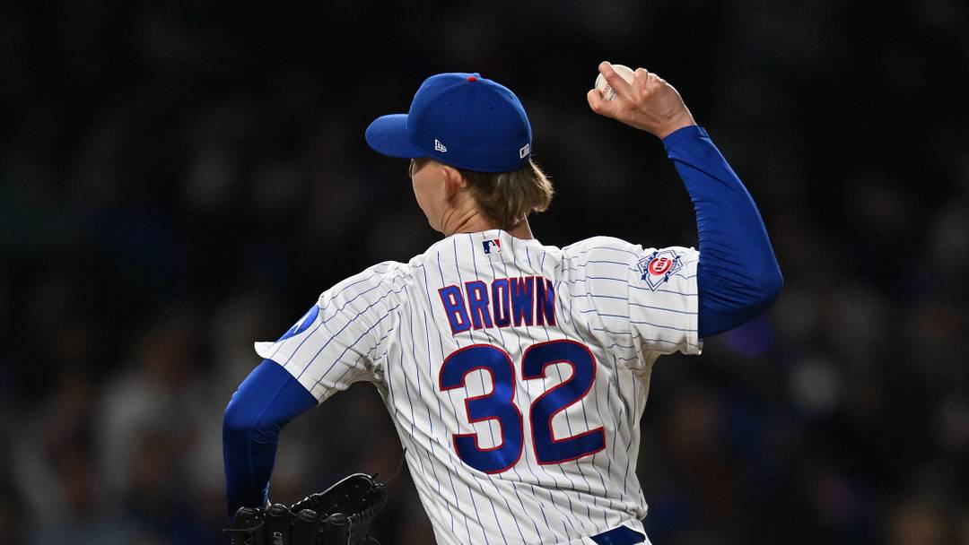 Apr 22, 2026; Chicago, Illinois, USA; Chicago Cubs pitcher Ben Brown (32) pitches against the Philadelphia Phillies during the fifth inning at Wrigley Field. Mandatory Credit: Patrick Gorski-Imagn Images