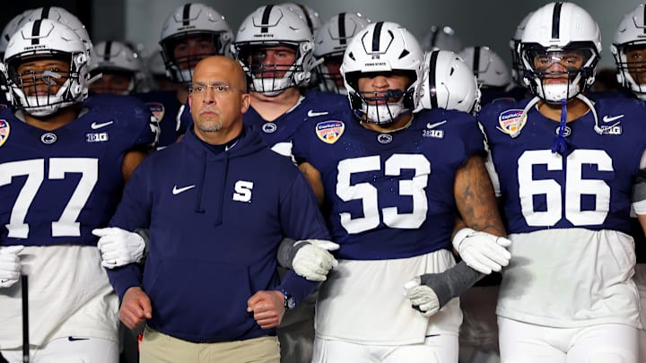 Penn State football head coach James Franklin with his Nittany Lions