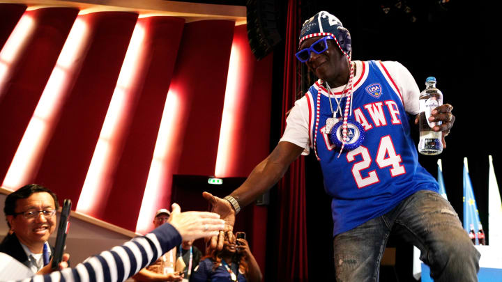 Flavor Flav at a press conference before the Paris 2024 Olympic Summer Games.