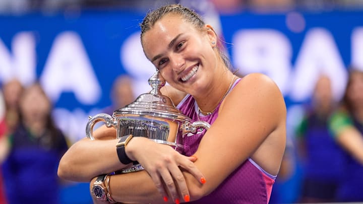 Aryna Sabalenka celebrates winning the 2024 U.S. Open title. Aryna Sabalenka celebrates winning the 2024 U.S. Open title.