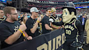 Purdue Pete greets fans before the national championship game of the Final Four