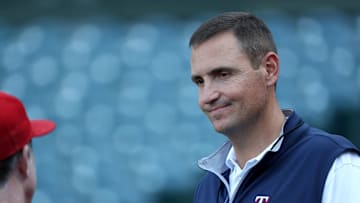 May 25, 2022; Anaheim, California, USA;  Texas Rangers General Manager Chris Young on the field before the game against the Los Angeles Angels at Angel Stadium. Mandatory Credit: Kiyoshi Mio-Imagn Images