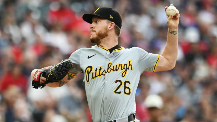 Pittsburgh Pirates starting pitcher Bailey Falter (26) throws a pitch during the first inning against the Cleveland Guardians at Progressive Field.