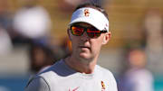 Oct 28, 2023; Berkeley, California, USA; USC Trojans head coach Lincoln Riley before the game against the California Golden Bears at California Memorial Stadium. Mandatory Credit: Darren Yamashita-Imagn Images