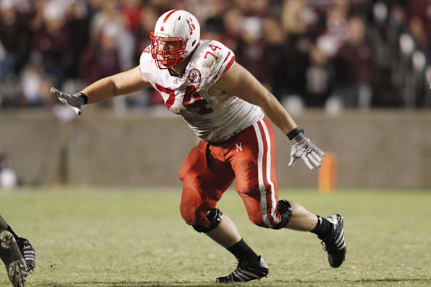 Nebraska Cornhuskers offensive lineman Ricky Henry blocks against the Texas A&M Aggies in 2010 at Kyle Field. 