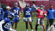 East Rutherford, NJ -- June 11, 2024 -- Quarterback, Daniel Jones at the NY Giants Mandatory Minicamp at their practice facility in East Rutherford, NJ.