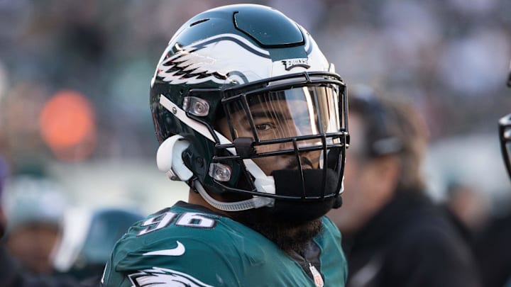 Nov 26, 2017; Philadelphia, PA, USA; Philadelphia Eagles defensive end Derek Barnett (96) during the second quarter against the Chicago Bears at Lincoln Financial Field. Mandatory Credit: Bill Streicher-Imagn Images