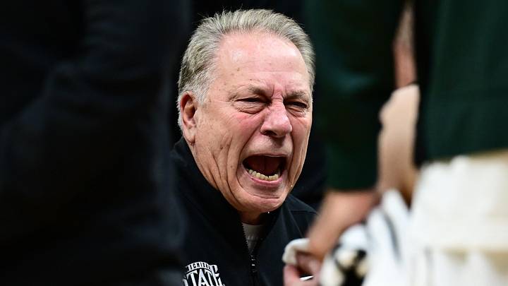 Mar 23, 2025; Cleveland, OH, USA; Michigan State Spartans head coach Tom Izzo coaches in the second half against the New Mexico Lobos  during the NCAA Tournament Second Round at Rocket Arena. Mandatory Credit: Ken Blaze-Imagn Images