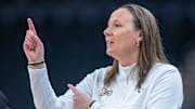 Purdue Boilermakers head coach Katie Gearlds during action against Michigan State Spartans.